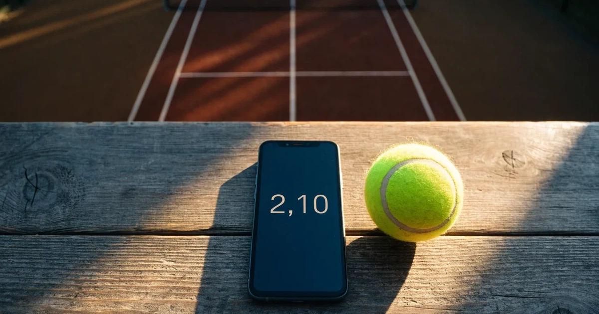 Ein Sandplatz mit frisch gezogenen Linien in der Nachmittagssonne, Netz und Ballkorb am Rand, keine Menschen.
