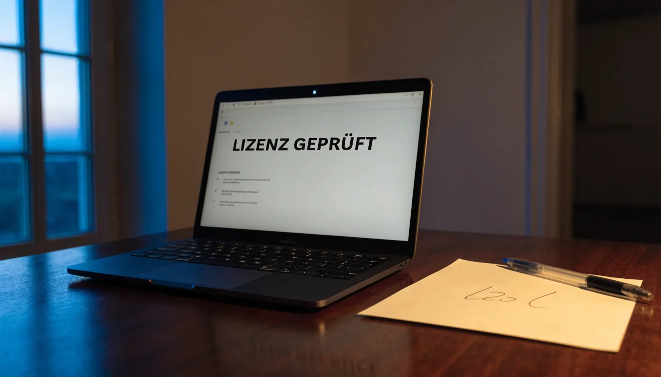 Eine Waage mit zwei leeren Schalen steht auf einem Holztisch vor einem Fenster.