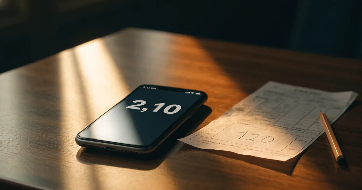Eine einzelne goldfarbene Münze ohne Prägung liegt auf einem dunklen Tisch, daneben ein ausgeschaltetes Smartphone.