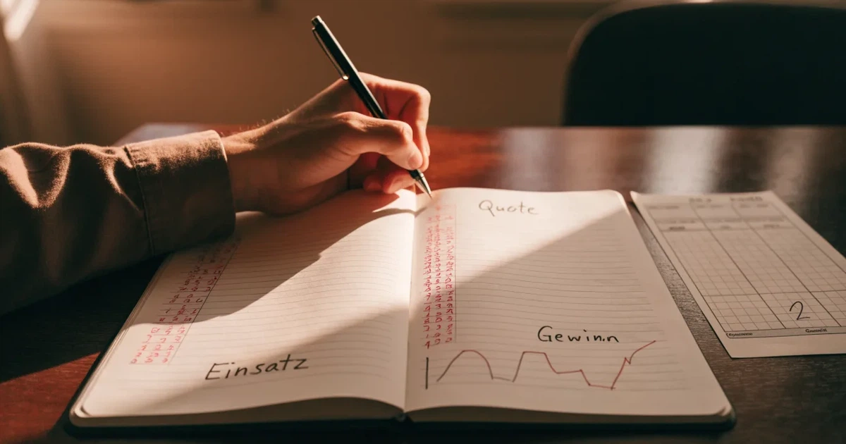 Ein aufgeschlagenes Notizbuch mit handgezeichneten Kurven und Strichen liegt neben einem Taschenrechner auf einem Schreibtisch im Morgenlicht.